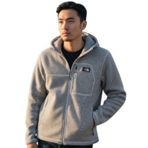 The North Face Full Zip Hooded Fleece Jacket Gray Men's XL Warm Outdoor
